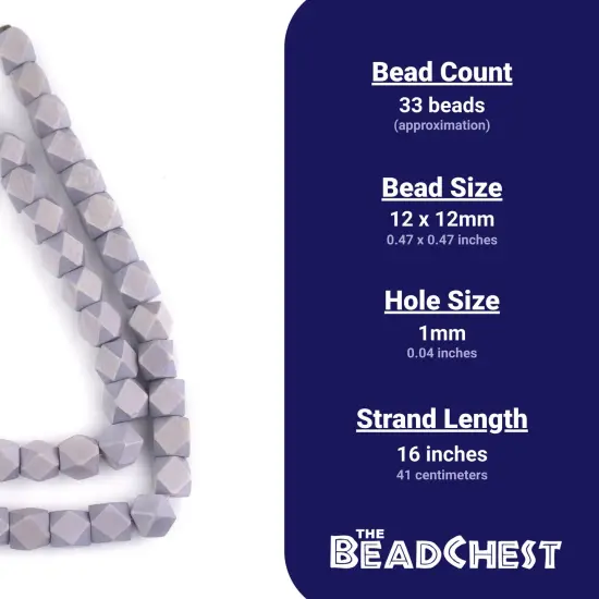 The Bead Chest Light Grey Cornerless Cube Wood Beads: 12mm Diamond Cut Natural Organic Beads for Jewelry Making {4}