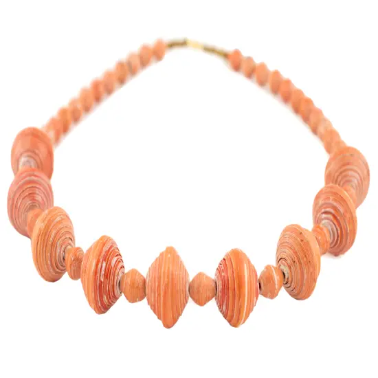 The Bead Chest Recycled Paper Bead Necklace from Uganda - Fair Trade African Woman's Jewelry - Necklace with Clasp (Orange) {3}