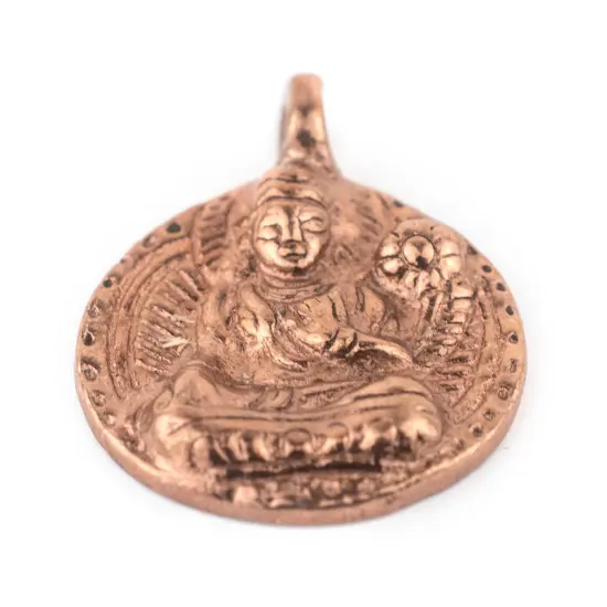 The Bead Chest Round Copper Buddha Pendant (28x34mm) {4}