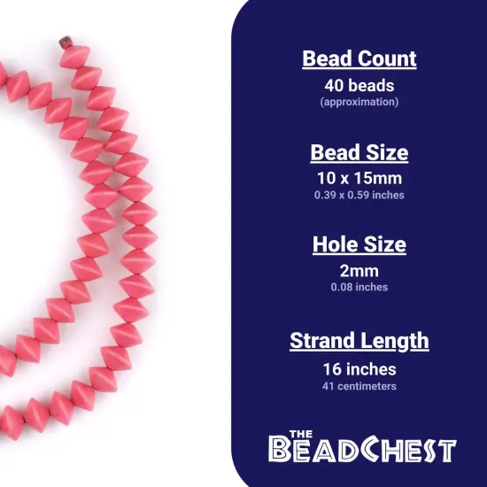 The Bead Chest Neon Pink Bicone Natural Wood Beads (10x15mm): Organic Eco-Friendly Wooden Bead Strand for DIY Jewelry, Crafts, Necklace and Bracelet Making {4}