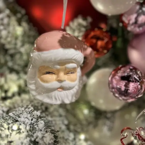 3.5" Pink Santa Ornament {2}