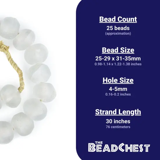Super Jumbo Recycled Glass Beads - Beaded Wall Hangings - Extra Large African Sea Glass Beads 32-35mm - The Bead Chest (Clear) {4}