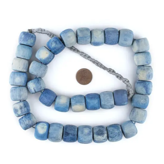 The Bead Chest Blue Cylindrical Bone Beads 18mm Nepal Cylinder 26 Inch Strand {2}