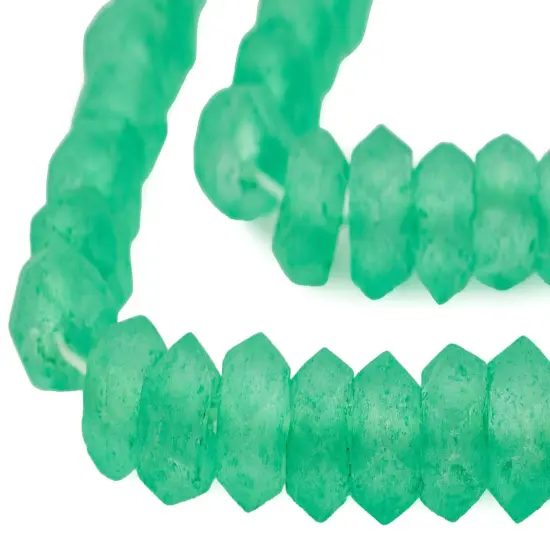 The Bead Chest Verdant Green Faceted Recycled Java Sea Glass Beads - Full Strand of Faceted Bottle Glass Beads | Approximately 48 Beads {1}