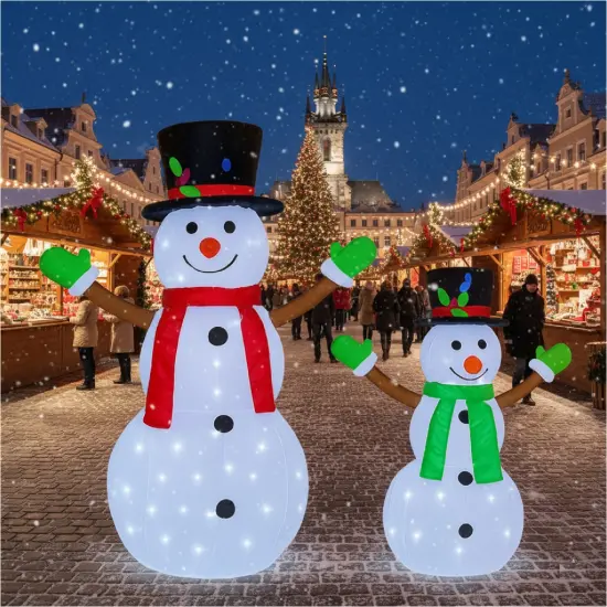 2 Piece Pop-Up Lighted Snowmen Set 42" & 28" Christmas Decoration {3}