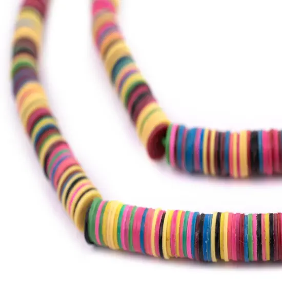 The Bead Chest Obogu Medley Vinyl Phono Record Beads 6mm Ghana African Multicolor Mixed 30 Inch Strand Handmade {1}