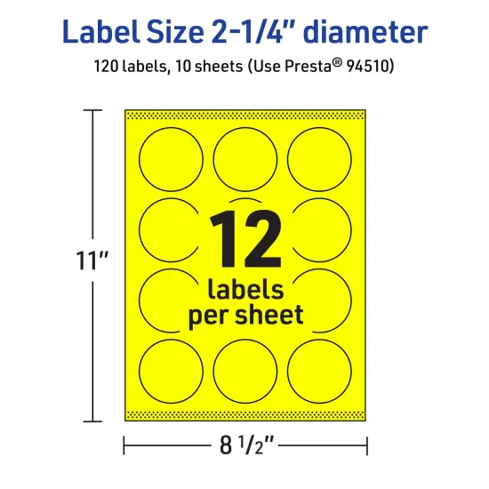 Avery Neon Yellow Paper Labels, 2.25" Diameter Round {5}