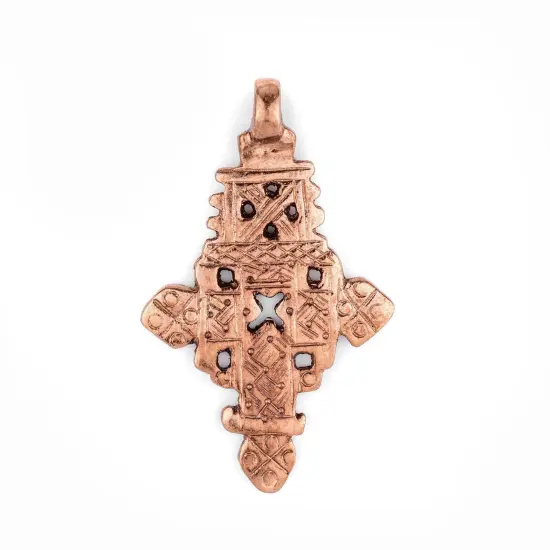 Copper Coptic Cross Pendant (62x37mm): Authentic Ethiopian East African Design for Jewelry & Necklace Making {1}