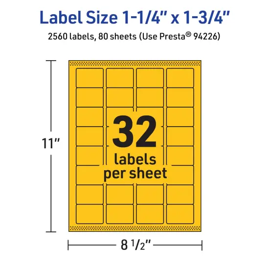 Avery Bright Yellow Paper Labels, 1.25" x 1.75" Rectangle {5}