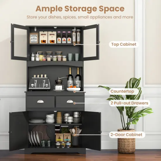 Wooden Tall Sideboard with 2 Drawers and Adjustable Shelves {5}