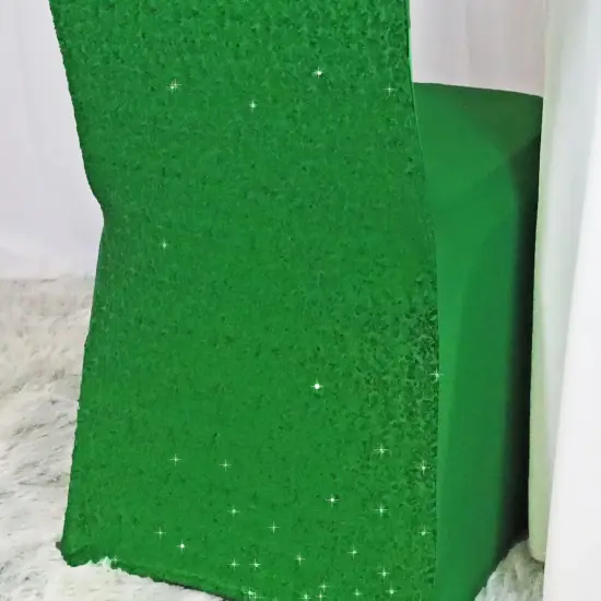 1 Piece Emerald Green Sequin Spandex Chair Cover Stretch Fit for Banquet Seating {5}
