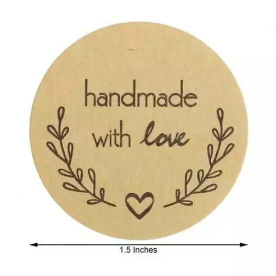 500 Natural Black 1.5" Round Self Adhesive Handmade Love STICKERS DIY Crafts {3}