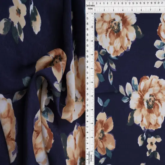 1 Yard 100% Polyester Satin Floral Print Fabric, 57/58&Prime; Wide NAVY {1}