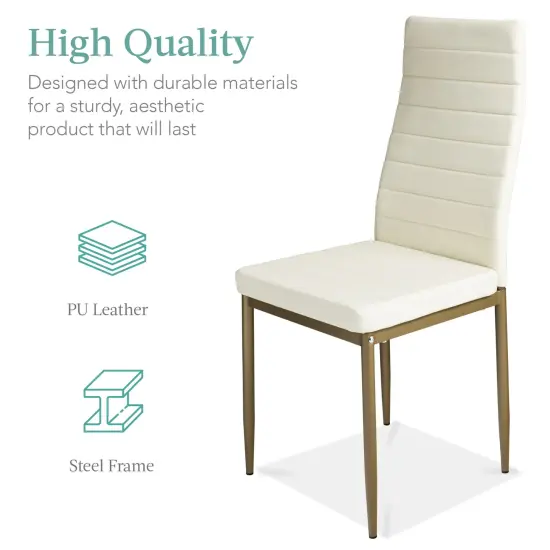 Best Choice Products 5-Piece Kitchen Dining Table Set w/ Glass Tabletop, 4 Faux Leather Chairs Ivory/Gold {3}