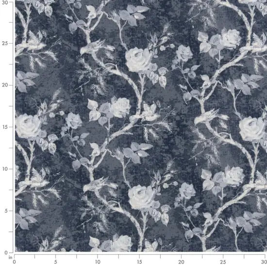 Bluebird - Blue Floral Upholstery Fabric 54 Inches" {4}