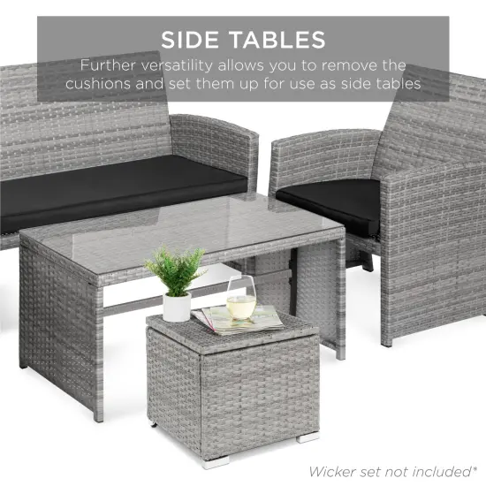 Best Choice Products Set of 2 Wicker Ottomans, Multipurpose Furniture w/ Removable Cushions, Steel Frame Gray/Black {6}