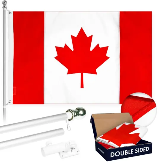G128 - 6 Feet Tangle Free Spinning Flagpole (Silver) Canada Double Sided Brass Grommets Embroidered 3x5 ft (Flag Included) Aluminum Flag Pole {1}