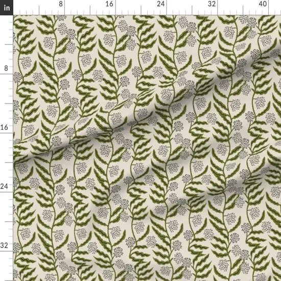 Various Fabrics by the Yard or Fat Quarter Floral Stripe Dark Moss Green Beige Boho Neutral Tones Bohemian Flowers Custom Printed Fabric by Spoonflower {1}