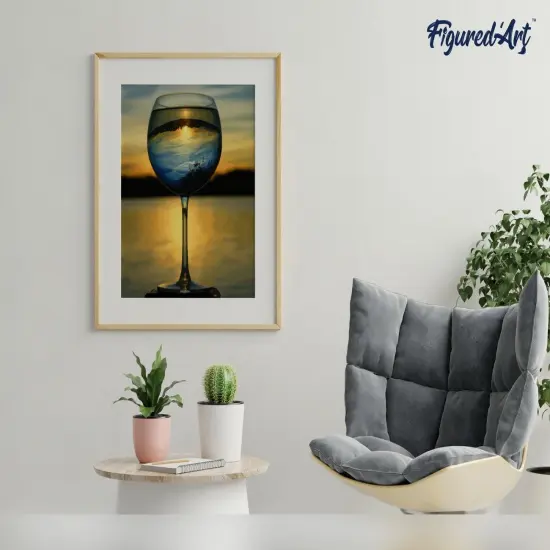 Figured'Art Paint by Numbers Kit for Adults Wine Glass and Nice View 16"x20" - Craft Art Painting Rolled Canvas with DIY wooden frame {4}