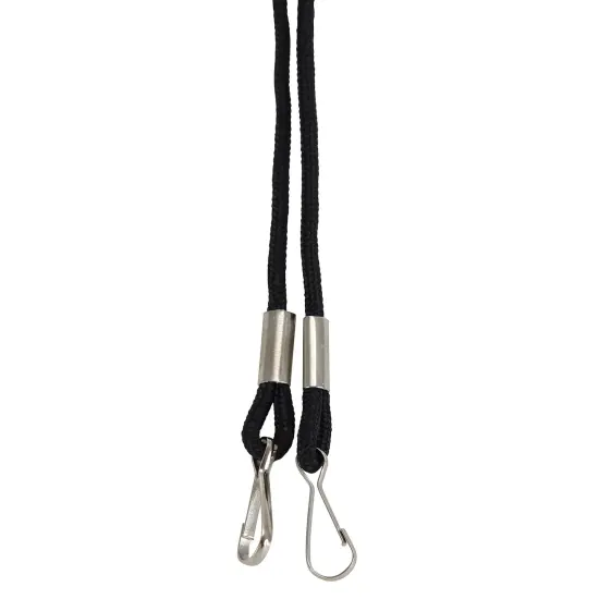 Lanyard, Rope Style, 2 J Hooks, Black, Pack of 24 {1}