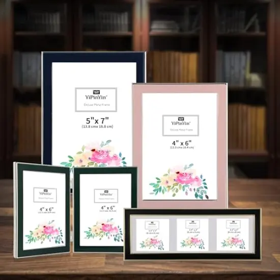 4x6'' Gold Metal Edge frames with Black Enamel set of 2, 6x4''Gold/Black Frame with Easel, Velvet Backing for Countertop, Tabletop Display, Bookshelf, Desk, 4x6''Wall Frames, (4x6'' Black/Gold) {6}