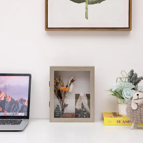 8x10 Shadow Box Frame with Linen Back, Wood Glass Display Case for Medals, Photos, Memorabilia, Awards - Pins Included- Champagne {6}