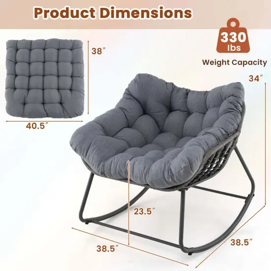 Costway 1/2 PCS Outdoor Rocking Chair Oversized Patio PE Wicker Egg Chair Rattan Lounge Chair Gray {3}