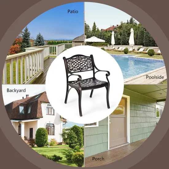 Costway 4PCS Patio Dining Bistro Chair All Weather Cast Aluminum Armrest Garden {6}