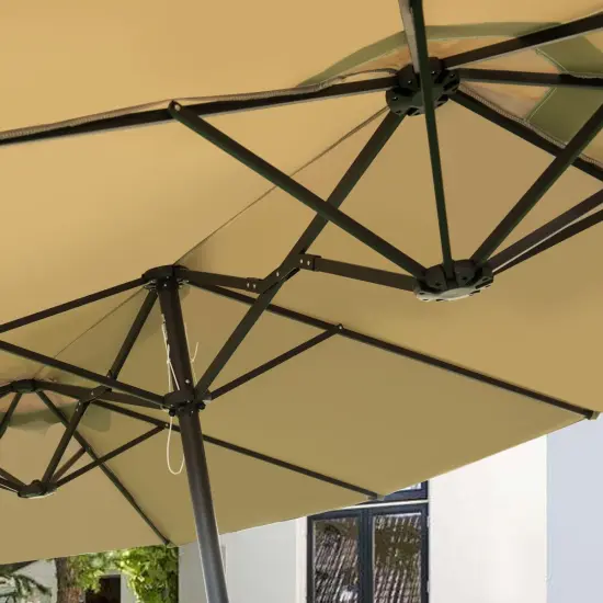 Costway 15' Market Outdoor Umbrella Double-Sided Twin Patio Umbrella with Crank beige {6}