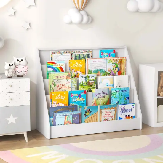 Costway 5 Tier Kids Bookshelf with Anti-Tipping Device Kids-friendly Height for Bedroom Natural/Brown/White {4}
