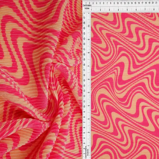 1 Yard Abstract Geo Bodre Interlock Pleated Fabric Lightweight 58/60" Inches Wide BROWN/SAND {7}