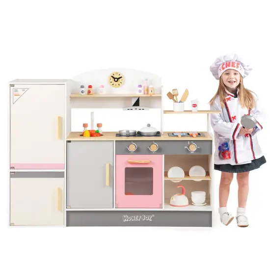 Costway Kids Chef Play Kitchen Set Toddlers Wooden Pretend Toy Playset with Range Hood {1}