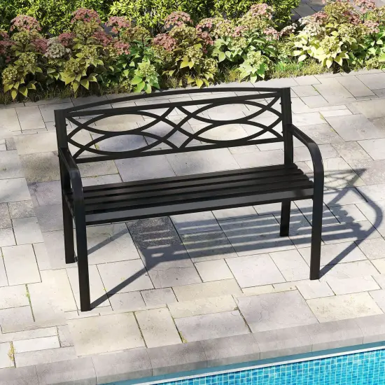 Costway Outdoor Bench 45.5" Patio Garden Bench with Backrest Curved Armrests for Backyard {5}