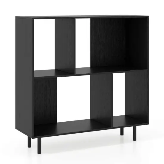 Costway Open Shelf Bookcase Mid Century Modern Cube Bookshelf with 4 Compartments Natural/White/Black {8}