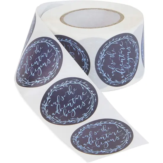 Pipilo Press And So the Adventure Begins Sticker Roll - 1.5 Inch Decorative Stickers for Scrapbooking, Journals, Cards, Crafts – 500-Pack Roll of Craft Stickers for DIY Projects Black {3}