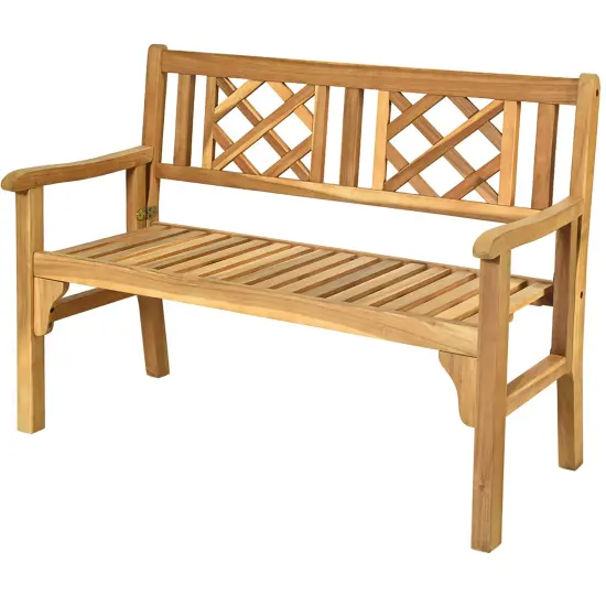 Costway Patio Outdoor Solid Wood Bench Folding Loveseat Chair Park Garden Deck Furniture {1}