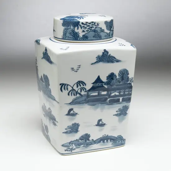 AA Importing 59745 12 Inch Blue & White Square Jar {1}