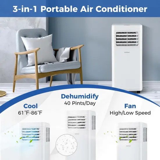 Costway Portable Air Conditioner 8000 BTU 3 in 1 AC Unit with Fan & Dehumidifier Sleep Mode 5100 BTU(8000BTU ASHRAE) {6}