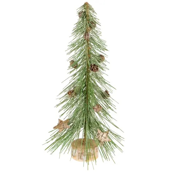 Northlight Frosted Bottle Brush Tree on Wooden Base Christmas Decoration - 13" Green {5}