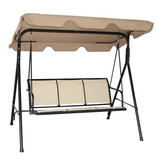 Costway 3 Person Outdoor Patio Swing Canopy Awning Yard Furniture Hammock Steel Beige {3}