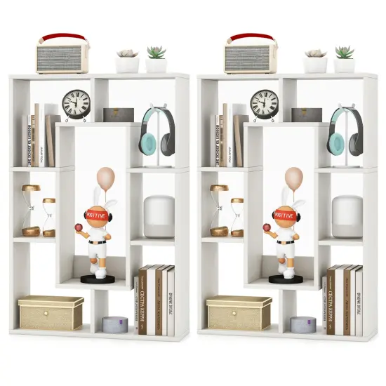 Costway 2 PCS 7-Cube Geometric Bookshelf with Anti-Toppling Device Modern Open Bookcase White/Grey/Natural {7}