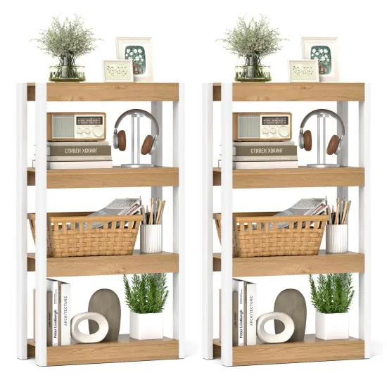 Costway 1/2 PCS 4 Tier Bookshelf Wooden Bookcase with Dual Anti-Tipping Kits Open Shelving Unit Natural/Brown {9}