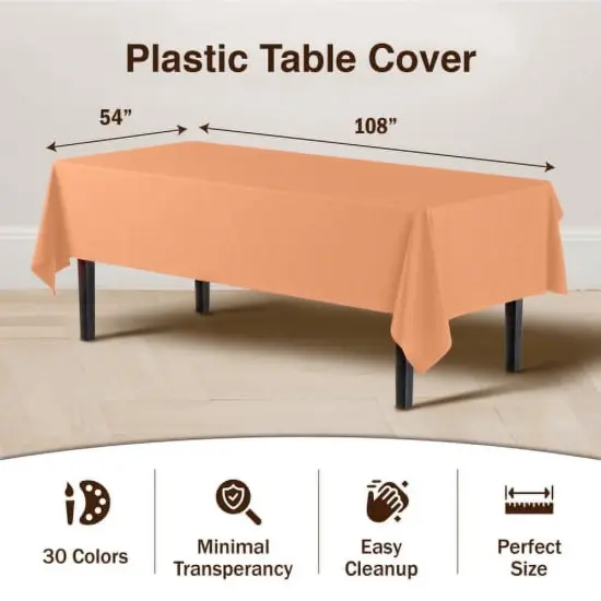 Exquisite 6-Pack Premium Plastic Tablecloth 54in. x 108in. Rectangle Plastic Table Cover Peach {2}