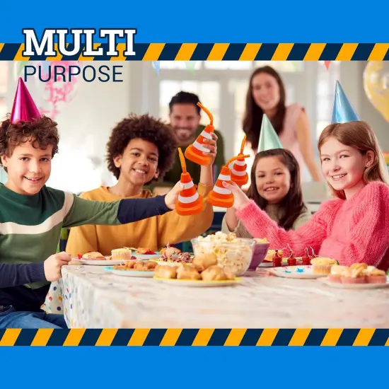 4E's Novelty 8-Pack Construction Cone Cups, 10oz Plastic Cup with Lid & Straws, Construction Theme Party Cups {2}