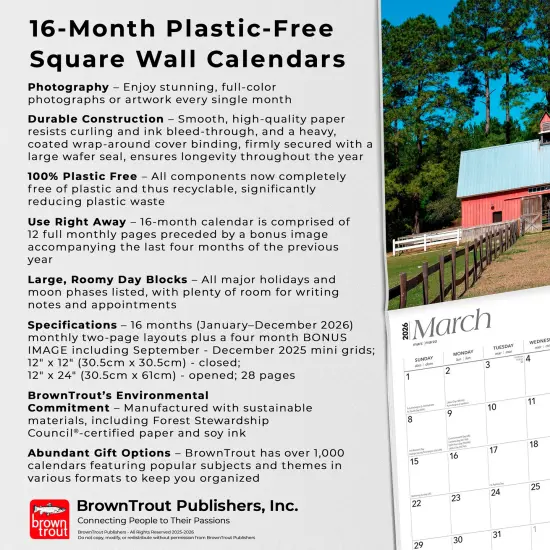 Georgia on My Mind | 2026 12 x 24 Inch (Hanging) Monthly Square Wall Calendar | Plastic-Free {6}