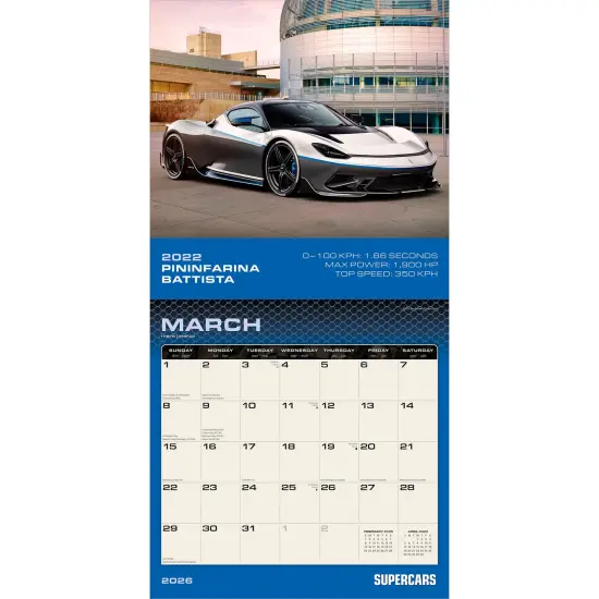 Supercars | 2026 12 x 24 Inch (Hanging) Monthly Square Wall Calendar | Plastic-Free {3}