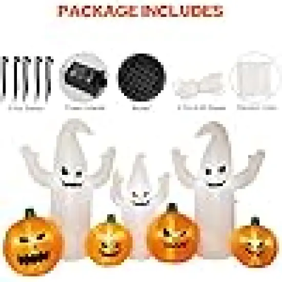 Long Lighted Halloween Inflatable Ghosts with Pumpkins {2}