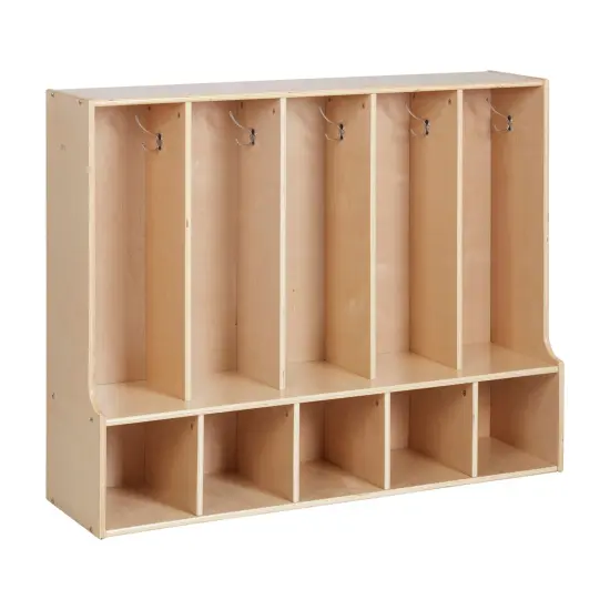Streamline 5-Section Toddler Coat Locker with Bench, Classroom Furniture Natural {1}