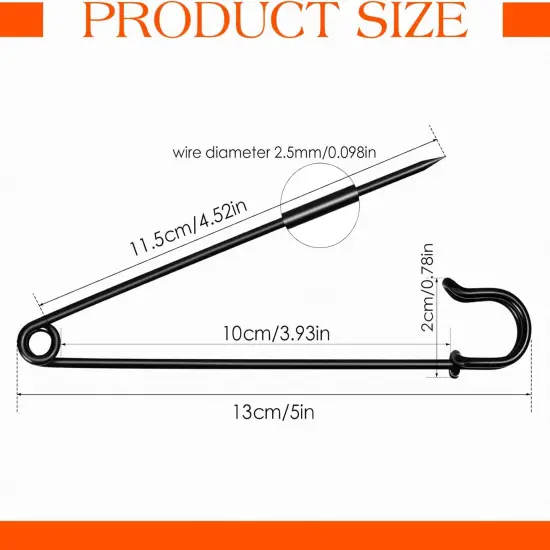 Extra Large Safety Pins Heavy Duty, 5 inch Giant Safety Pin, 10 PCS Black Big Safety Pin, Jumbo Safety Pins for Clothes, Blankets, Thick Fabric, Decorations {2}