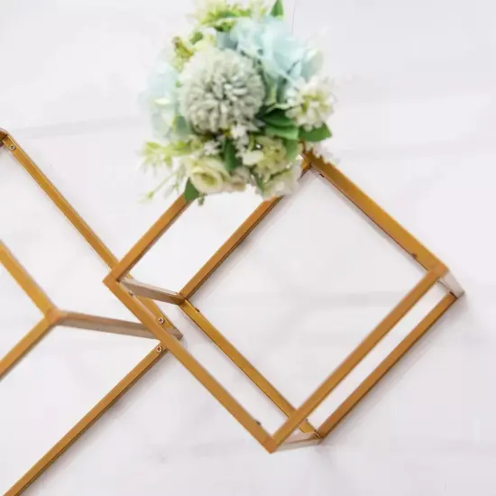 2 pcs 8" tall Matte Gold Geometric Cube Metal Stands Wedding Party Vase Holders {2}